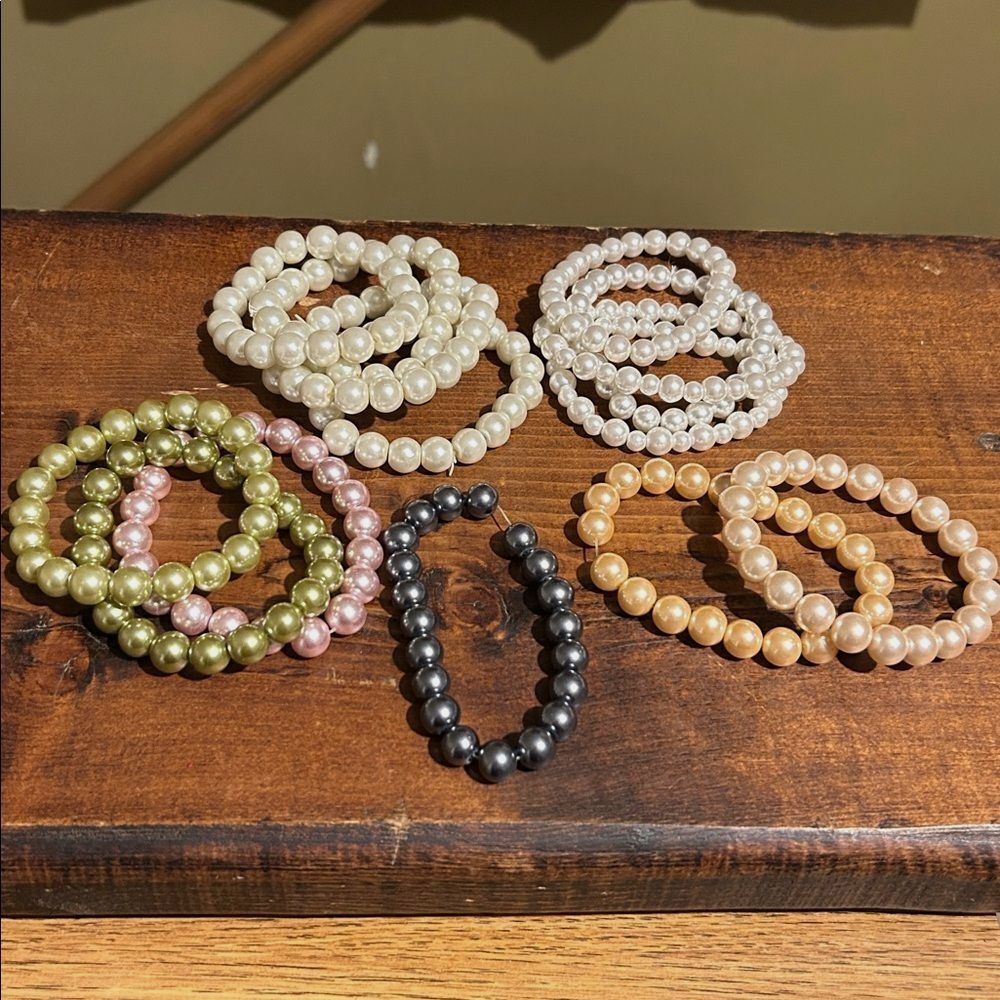 Faux Pearl Beaded Bracelets Set 14pc Colorful Layered Stacking Stretch Lot